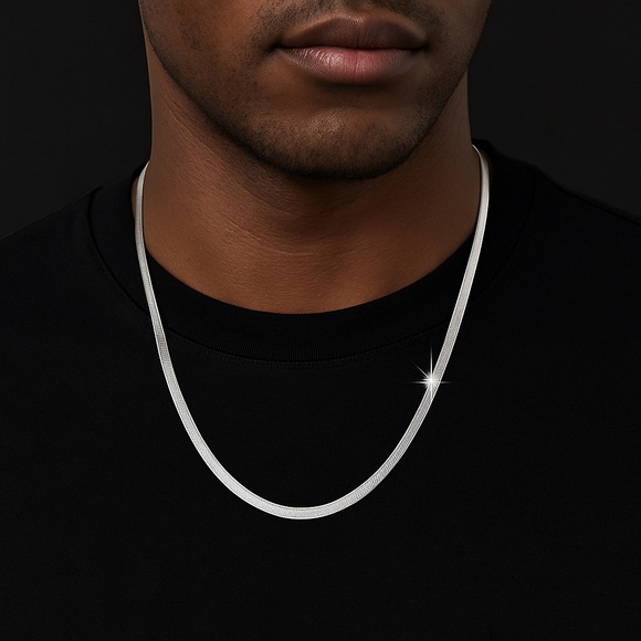 20” Silver Herringbone Chain Necklace | 2mm Wide Stainless Steel Snake Chain - Picture 3 of 5